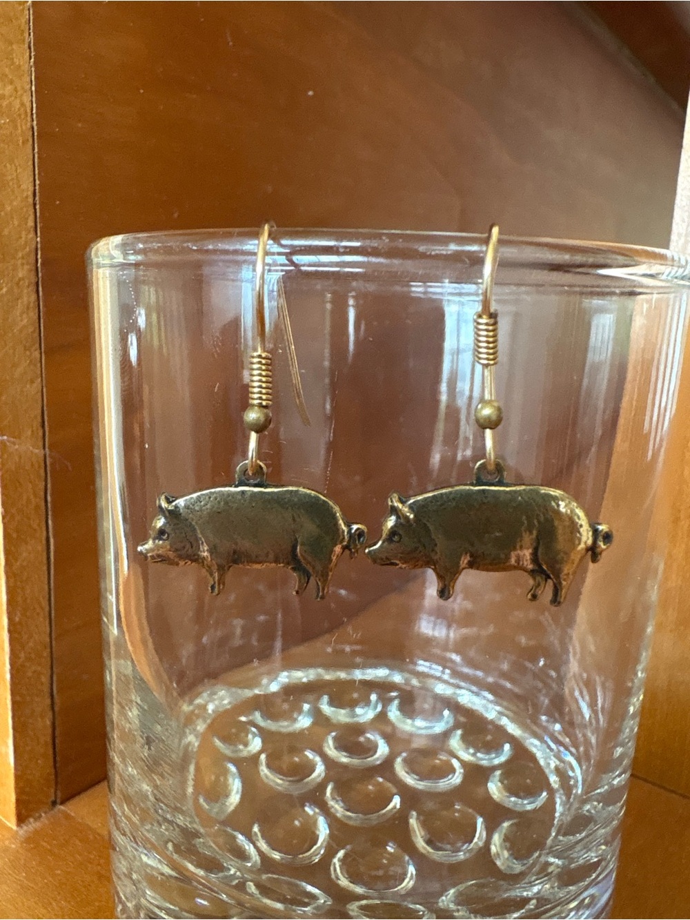 1928 Gold-Tone Pig Dangle Earrings Super Cute!  Clean